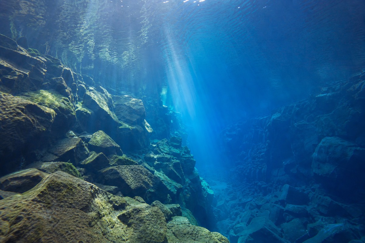 The glacial water of the Silfra fissure at Þingvellir